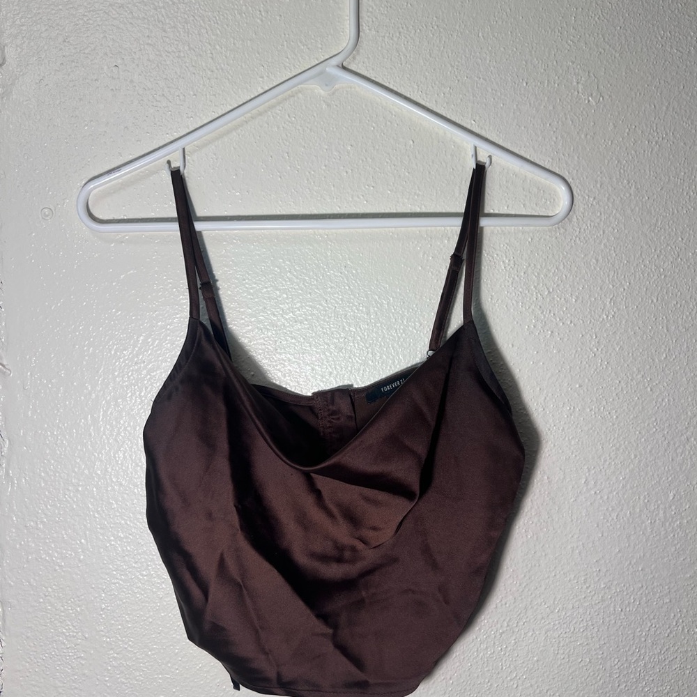 Brown Satin Crop Top
